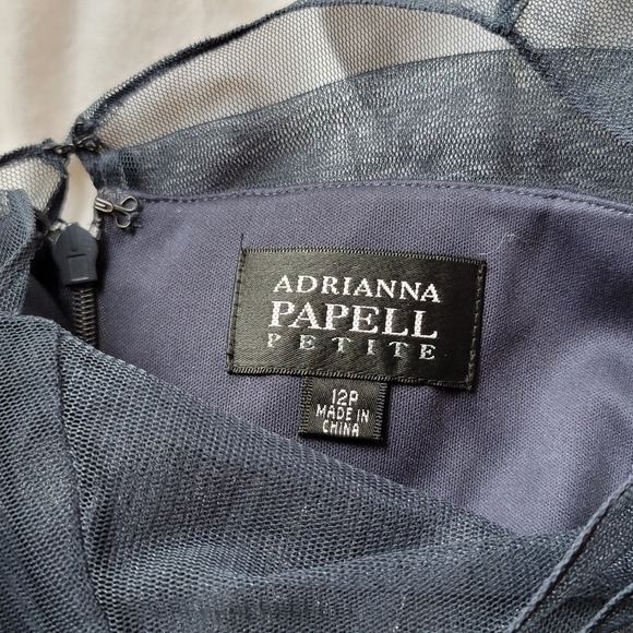 ADRIANNA PAPELL Size 12P Blue Gray Metallic Pleated Formal Party Cocktail Dress - Picture 4 of 9